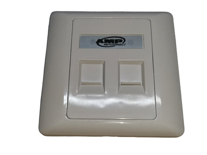 Electx Industrial 2 port wall plate with dual network ports in white for electrical supply
