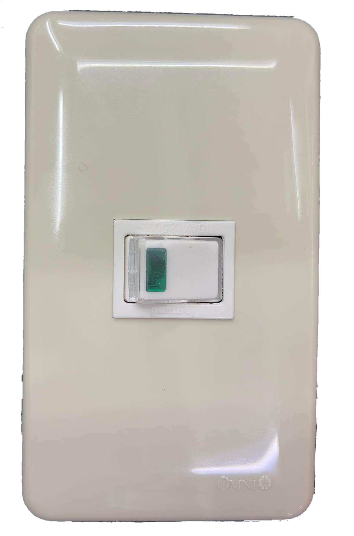 Anam 1 gang 4 way switch with white plastic plate and green indicator light