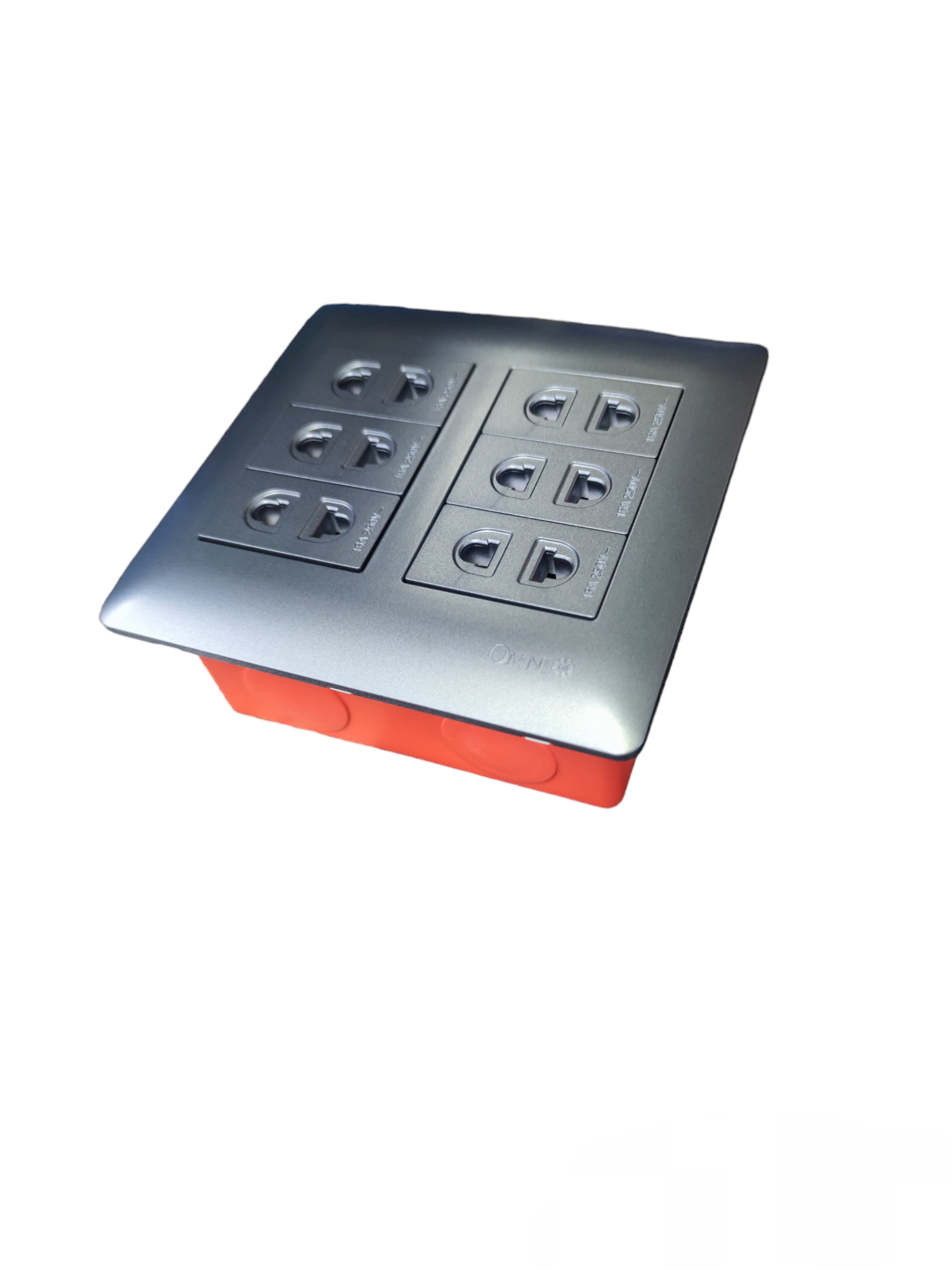 Omni 6 Gang Universal Outlet 16A 250V with metallic finish power socket panel