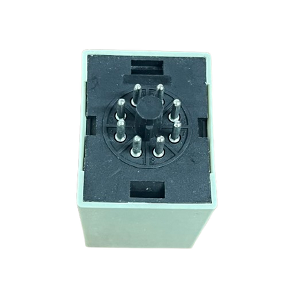 anly ah3nb analogue timer relay 220v cube unit with black octal top and eight metal pins for socket
