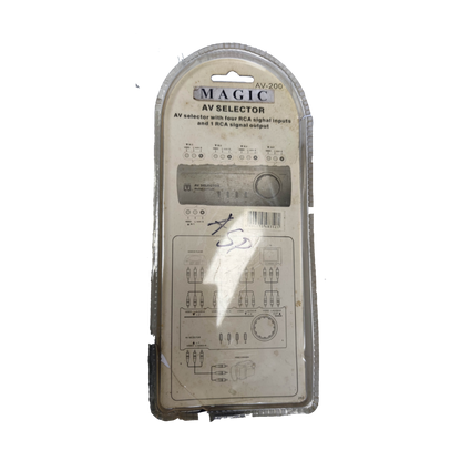 Magic AV Selector Switch with four RCA inputs and one RCA output for audio video selector switch