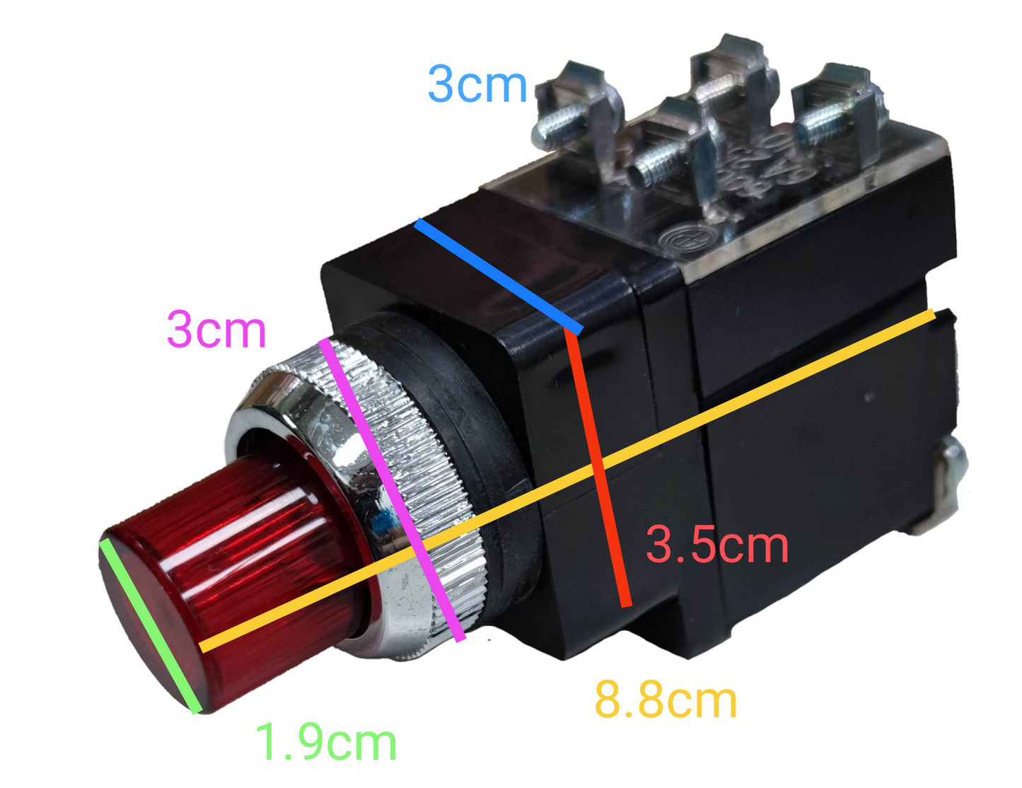 Auspicious 25mm illuminated push button switch with red light and metallic ring for power control