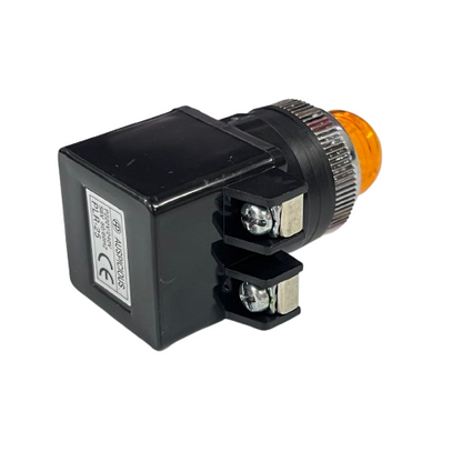 Auspicious 25mm yellow pilot lamp transformer type indicator with black transformer housing and screw terminals
