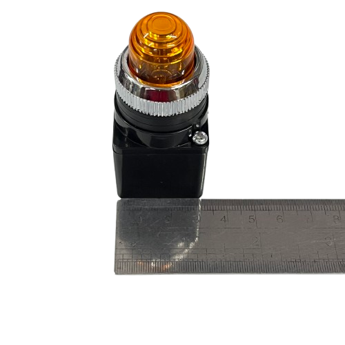 Auspicious 25mm yellow pilot lamp transformer type with chrome bezel and black rectangular housing