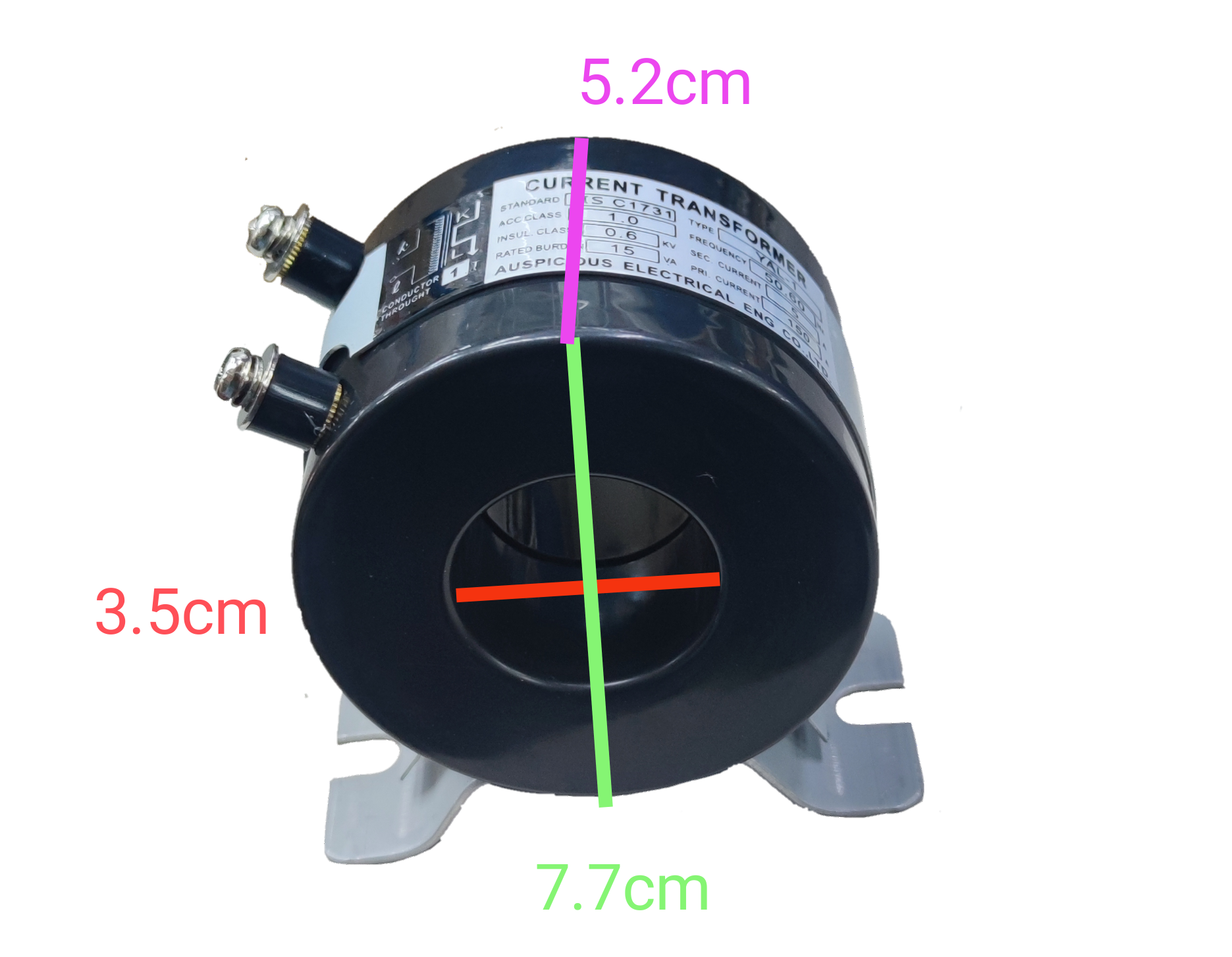 Auspicious black toroidal current transformer 150 to 5 ratio with metal mounting bracket and screw terminals