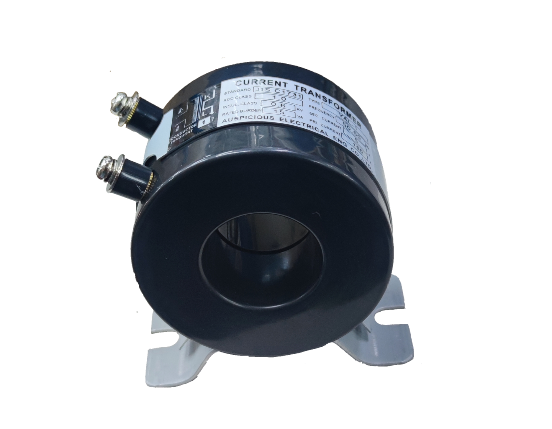 Auspicious current transformer 150 to 5 ratio toroidal ring with mounting bracket and dual terminals