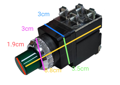 Auspicious green illuminated push button switch with metal and plastic components and wiring terminals