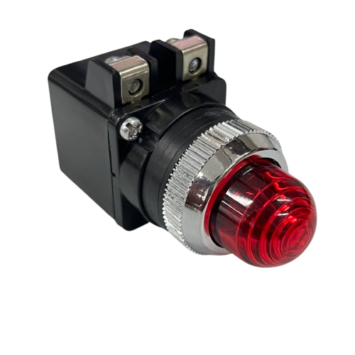 Auspicious Pilot Light 110V RED 25mm panel indicator with chrome bezel and black terminal housing
