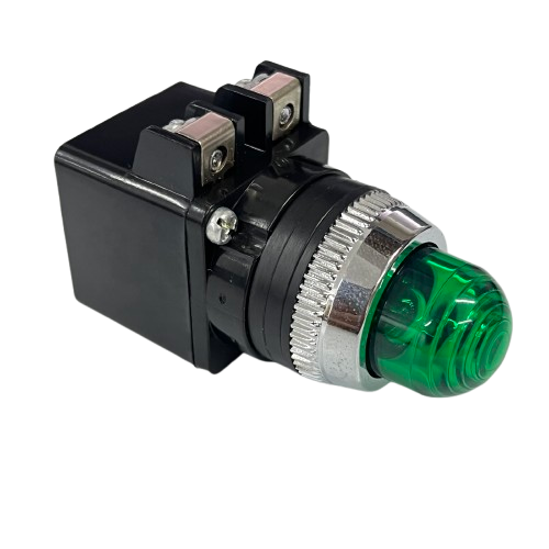 Auspicious Pilot Light 220V GREEN 25mm green indicator with metal bezel and black terminal housing for panels