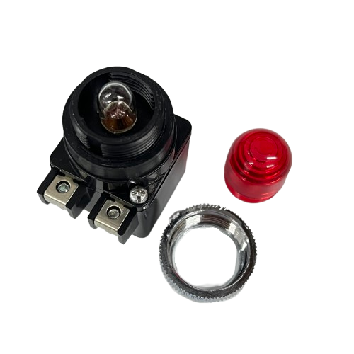 Auspicious Pilot Light 220V RED 25mm assembly with bulb base red lens and metal mounting ring