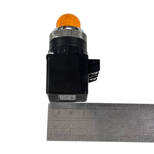 Auspicious Pilot Light 220V Yellow 25mm panel indicator with orange lens and black mounting base