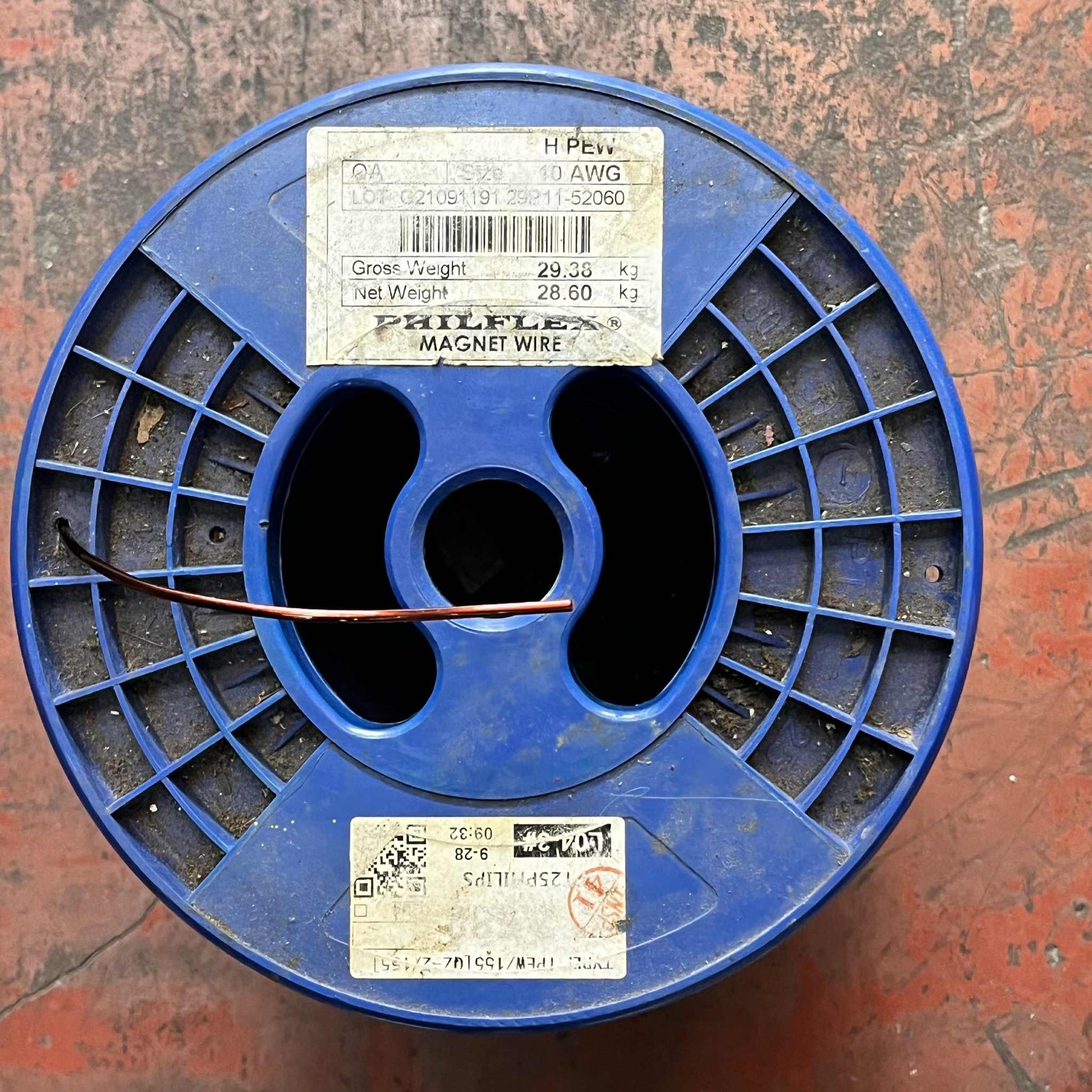 Philflex 10 AWG electrical wire 800G on a blue spool with labeling for specifications