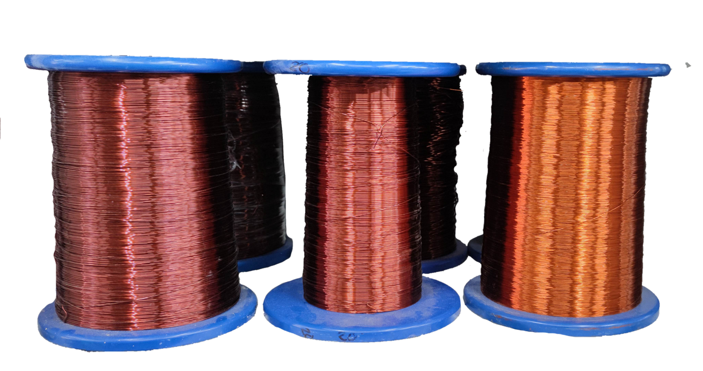 Philflex AWG 9 to AWG 32 magnet wire spools in various copper shades for electrical applications