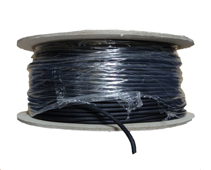 Spool of black AWG26 Shielded Cable wire wrapped in clear plastic from Taiwan vendor