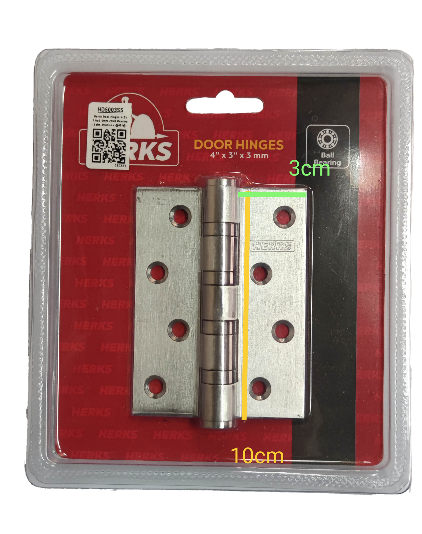 Door Hinges 4" x 3" x 3mm Ball Bearing Stainless Metal Satin Stainless Finish HD5003SS ( Herks)