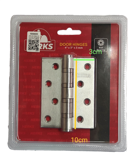 Door Hinges 4" x 3" x 3mm Ball Bearing Stainless Metal Satin Stainless Finish HD5003SS ( Herks)