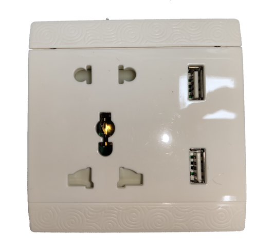 Grippes Convenience Outlet 2 Gang Universal with 2 USB 5V, Square 2 Gang Outlet with Ground 2 USB Outlet.