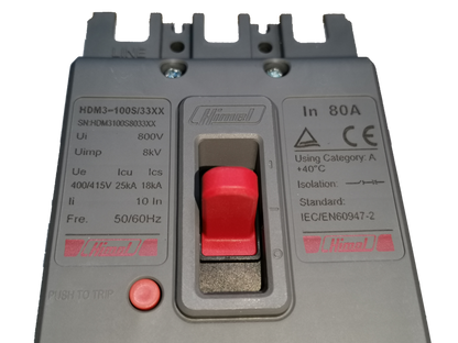 Himel 80A 3 Pole Molded Case Circuit Breaker, 80A Industrial Circuit Breaker 3 Pole 18 Kaic 250V