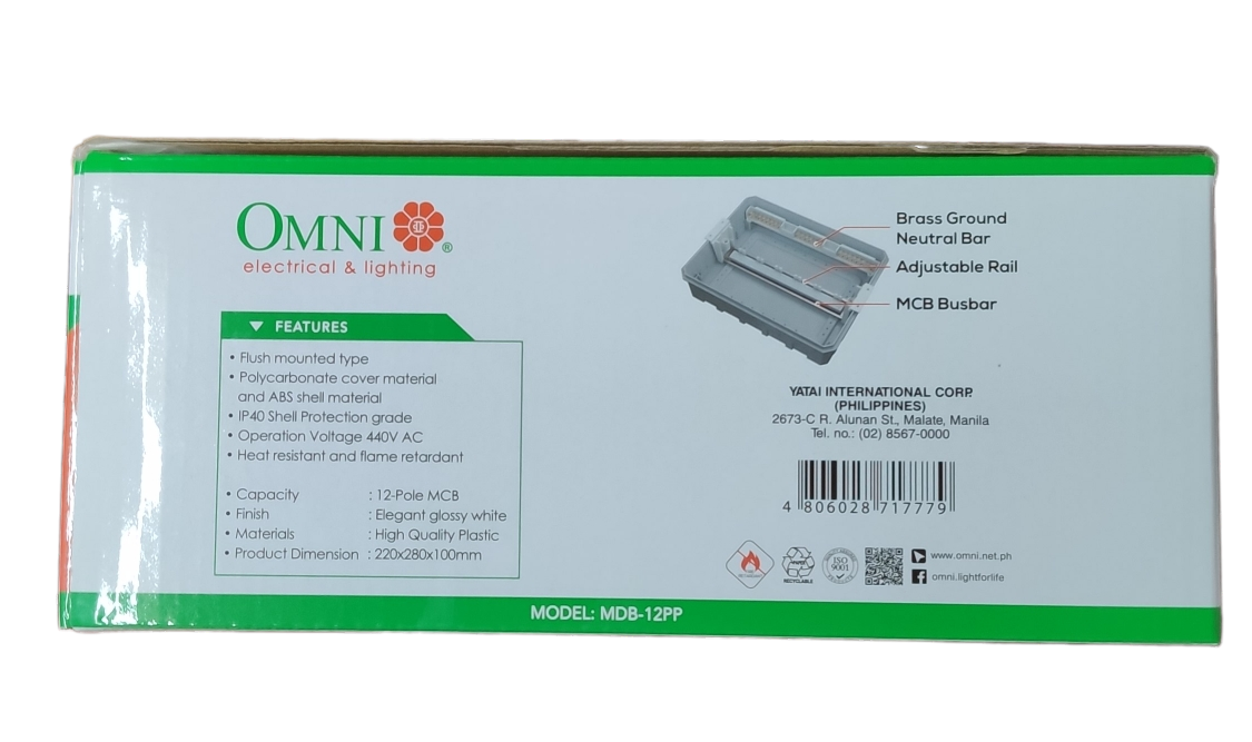 Omni 12 Ways Distribution Panel Box MDP-12PP Recessed Type Distribution Panel for Miniature Circuit Breaker