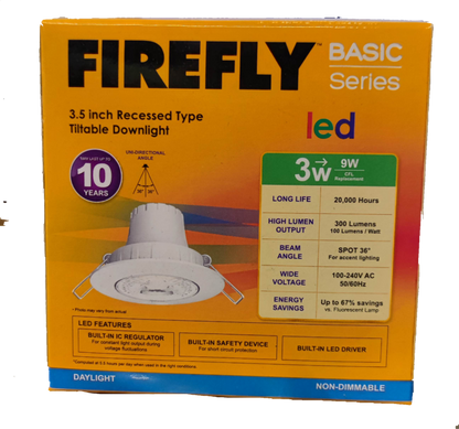 Firefly 3.5 Inches LED Downlight 220V Firefly 3.5" LED Downlight Adjustable 220V, 3.5 Inches Tiltable Downlight Available in Warm White or Daylight 3W Tiltable Downlight 5W Titable Downlight, Swivel Type