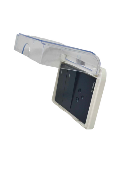 Grazen Weatherproof Plate Cover with 2 Gang 1 Way Switch and 1 Gang Universal Outlet with Ground 16A 220V WC-019-W+GW-009 Available in White, Black, Grey and Gold
