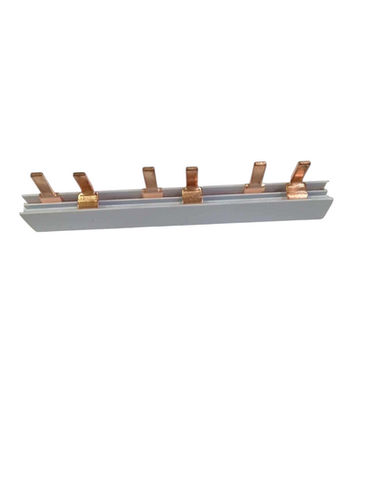Himel Bar for Miniature Circuit Breaker 4 Pins with copper connectors and gray plastic base