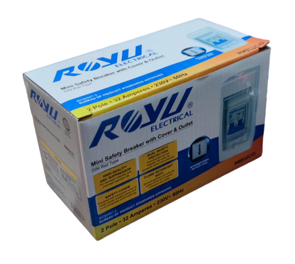 Royu 20A Circuit Breaker 220V  6KIAC with PVC Enclosure with Universal Outlet, Aircon Breaker With Cover RMB20C/O