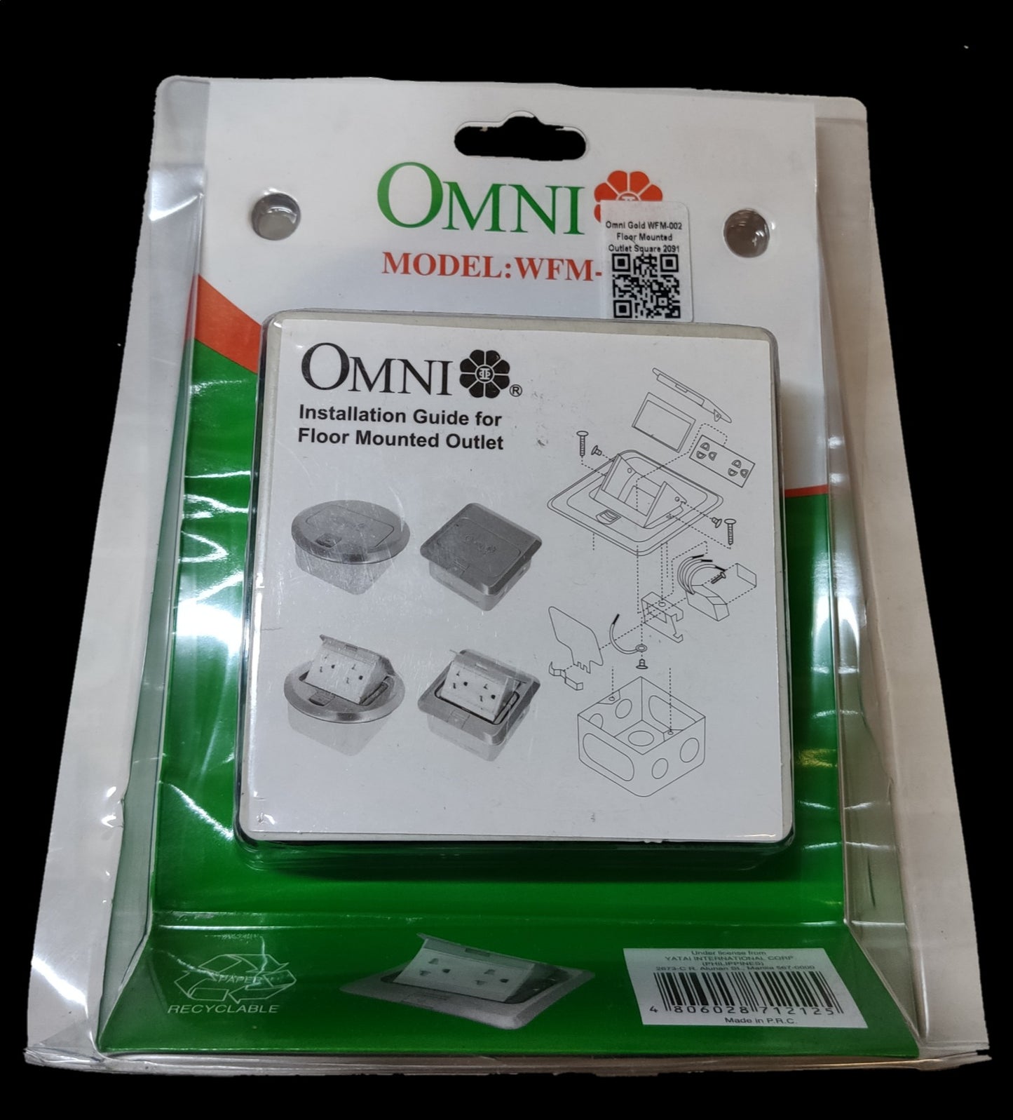 Omni Floor Outlet Square 2 Gang Universal with Ground Pop-up with Utility Box , Pop up Floor Outlet 2 Gang Universal with Ground 15A 250V with Utility Box, Floor Mounted Outlet 2 Gang Universal with Ground( Omni)