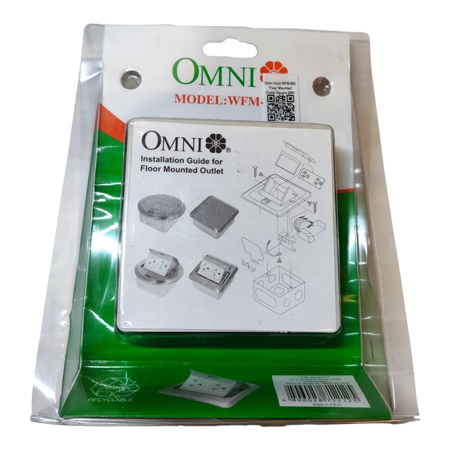 Omni Pop-Up Floor Outlet Square 2 Gang Universal Outlet 15A 220V with Ground and Utility Box WFM-002
