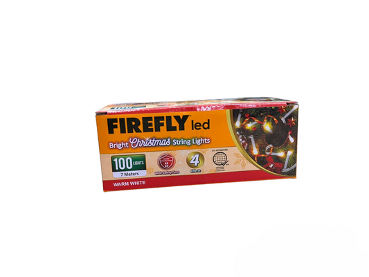 Firefly 100 LED Bulb Christmas Light Warm White 3000K 7 Meters 7W  220V Indoor Max of 20 Connection White Wire 4 Effects Steady, Running, Blinking, Alternating FXL13100WW