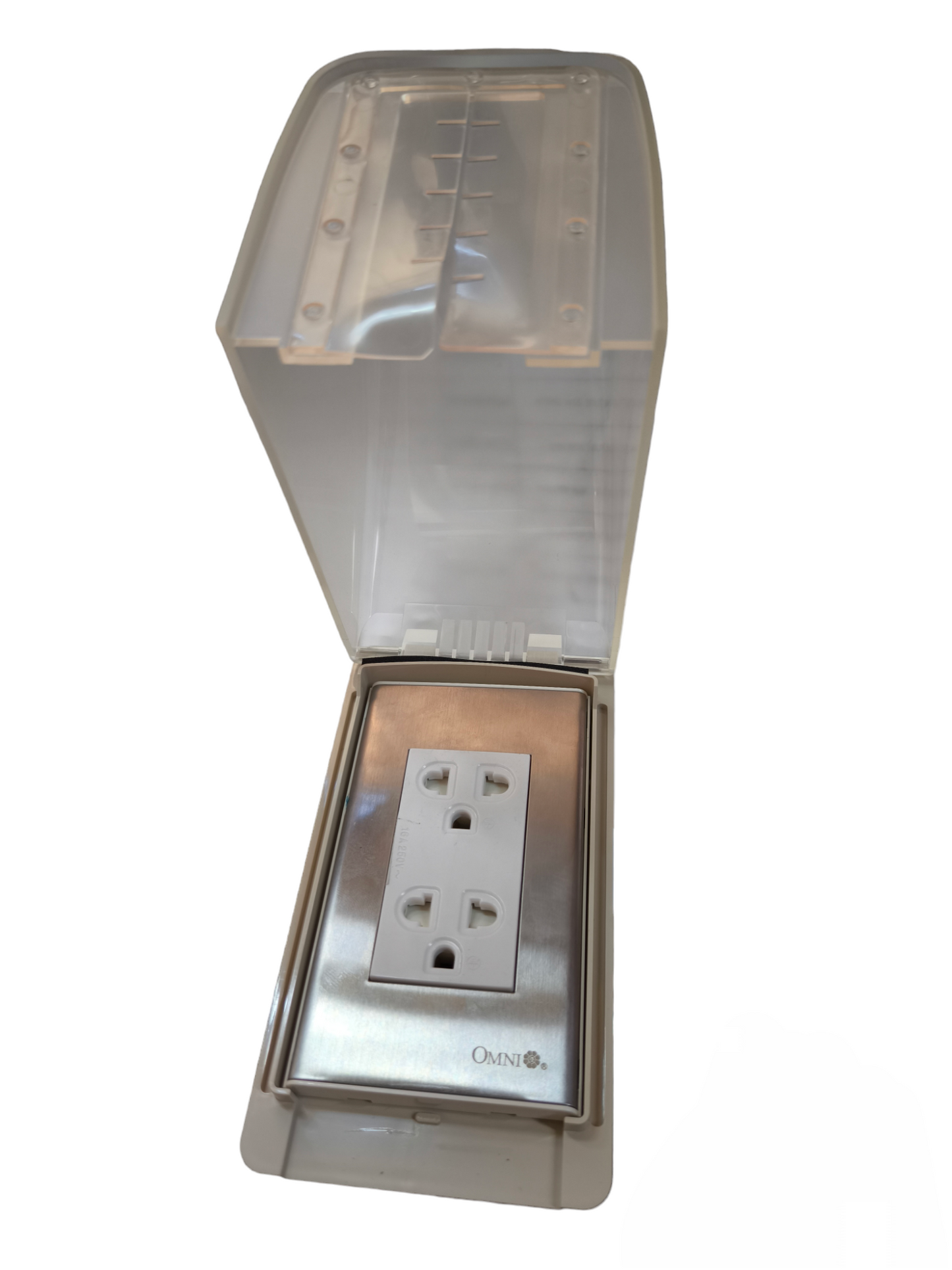 Omni Weatherproof Duplex Universal Outlet 16A 250V with Stainless Plate WPP-605+WWP-113S+WWG-402