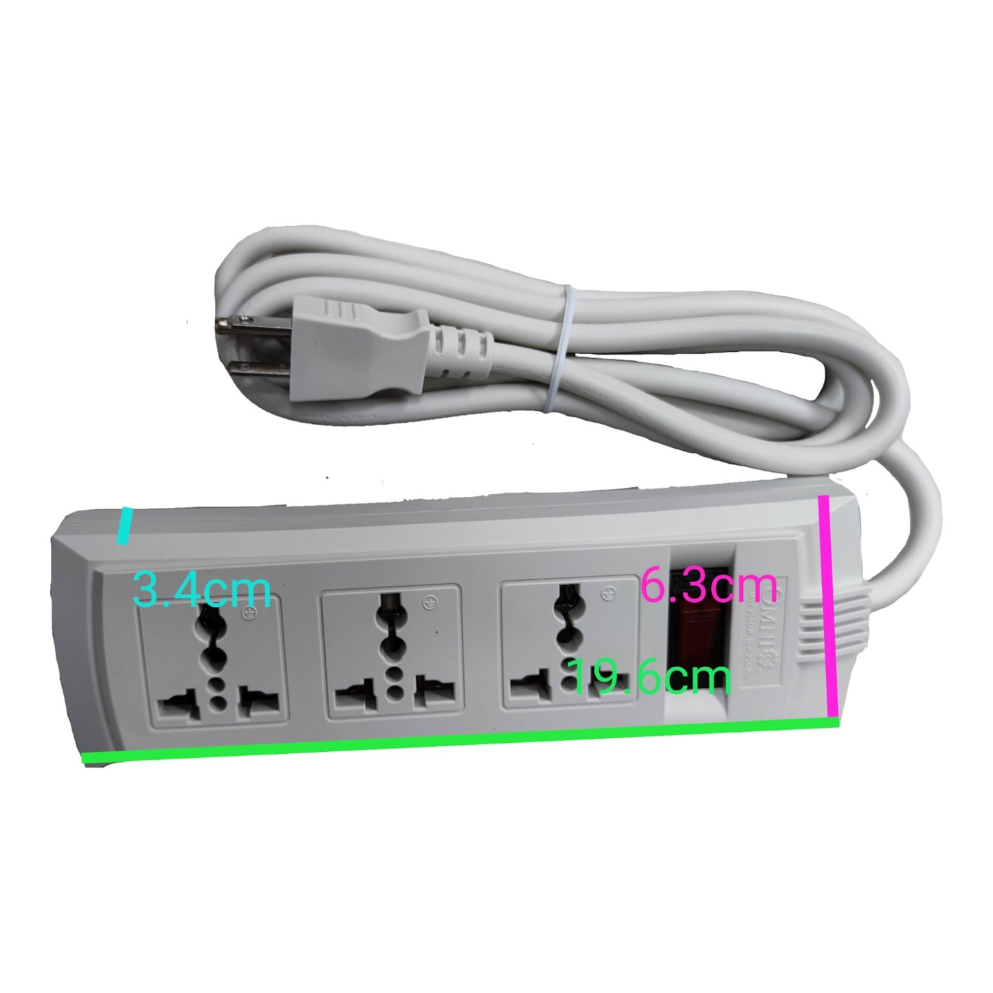 Omni 3 Gang Extension Cord  Universal 6 Feet with Individual Switch Power Strip 3 Socket 10A 220V  WEU-103-PK