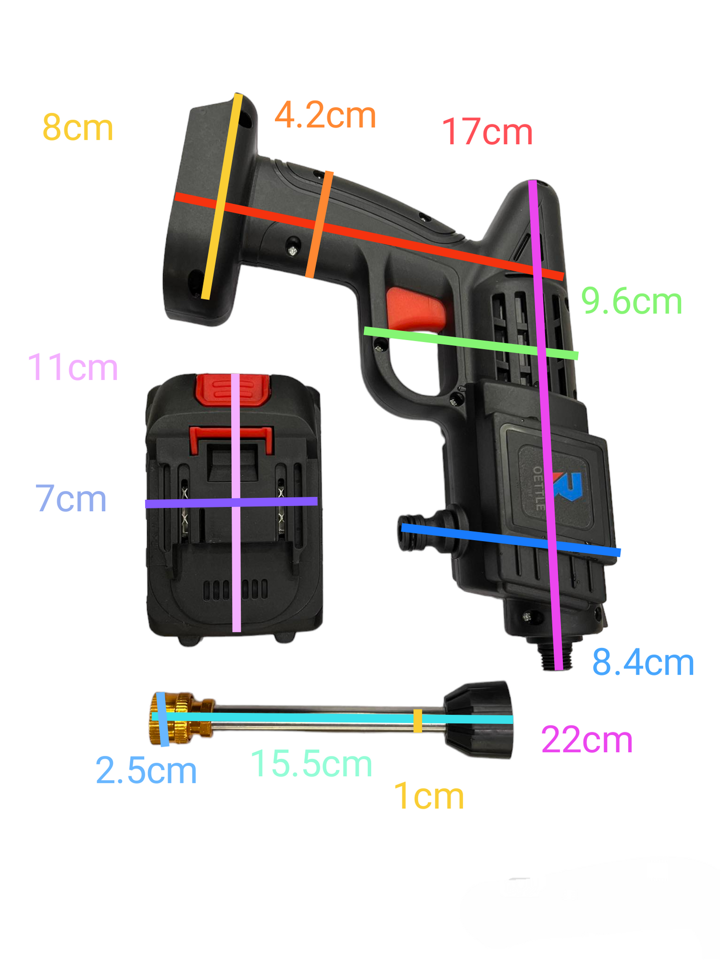 Handy Pressure Washer Wireless Battery Operated 4.5 Meters Hose Length with 2 battery pack