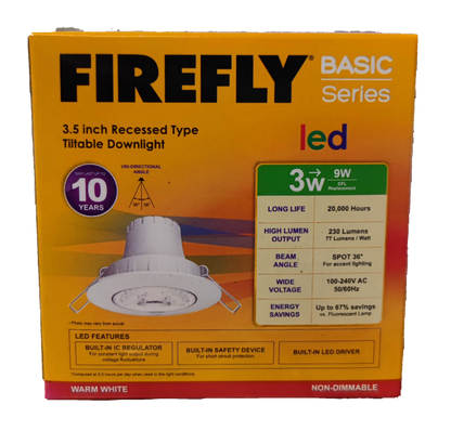 Firefly 3.5 Inches LED Downlight 220V Firefly 3.5" LED Downlight Adjustable 220V, 3.5 Inches Tiltable Downlight Available in Warm White or Daylight 3W Tiltable Downlight 5W Titable Downlight, Swivel Type