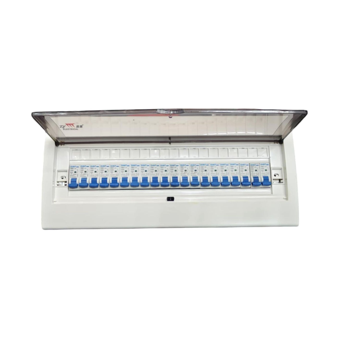 Panel Board 63A 1 Pole Main Miniature Circuit Breaker with 19 Branches 1 Pole Miniature Circuit Breaker 20 Ways Flush Type Panel Box ZY with 20 Bus Bar 1 Pole ( Chint NB1 Breakers)