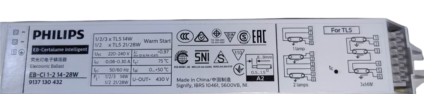 Philips Electronic Ballast 1x14W  2x14W  3x14W  1x28W 2x28W 1x21W 2x21W 220V, T-5 Ballast for 1/2/3 TL5 14W,  1/2 x TL5 21W/28W ( Philips) EB-Certalume Intelligent EB-Ci 1-2 14-28W