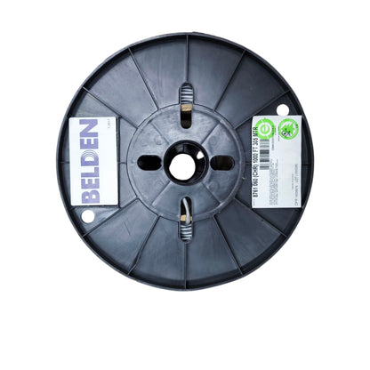 Belden 22AWG shielded cable spool with black plastic reel for wiring and electronic connections