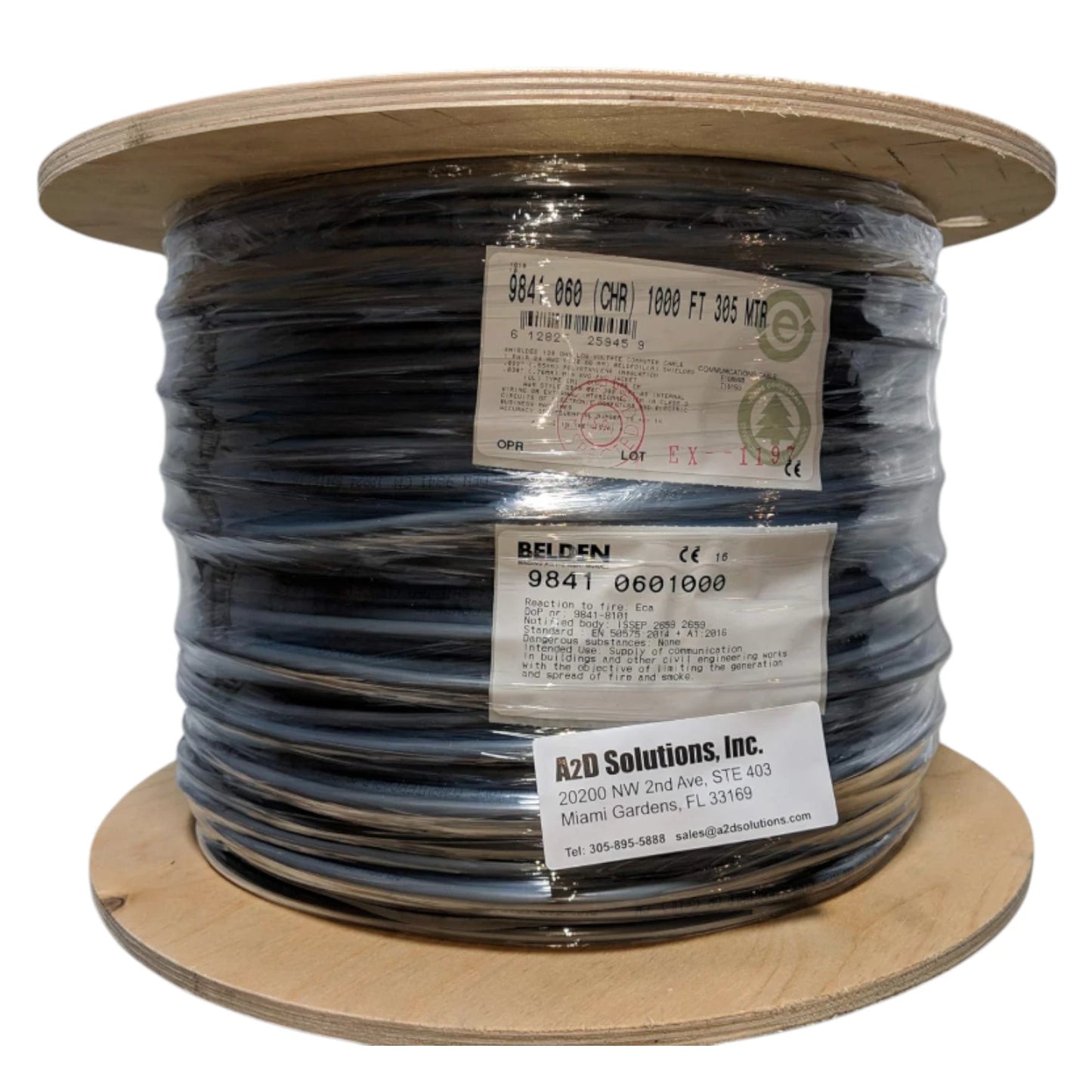 Belden 24 AWG shielded RS485 cable 1 Pair on a wooden spool for reliable data connectivity