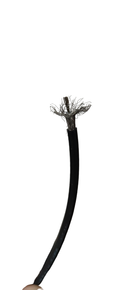 Belden RG58 coaxial cable with exposed copper wire and black outer insulation for reliable signal transmission