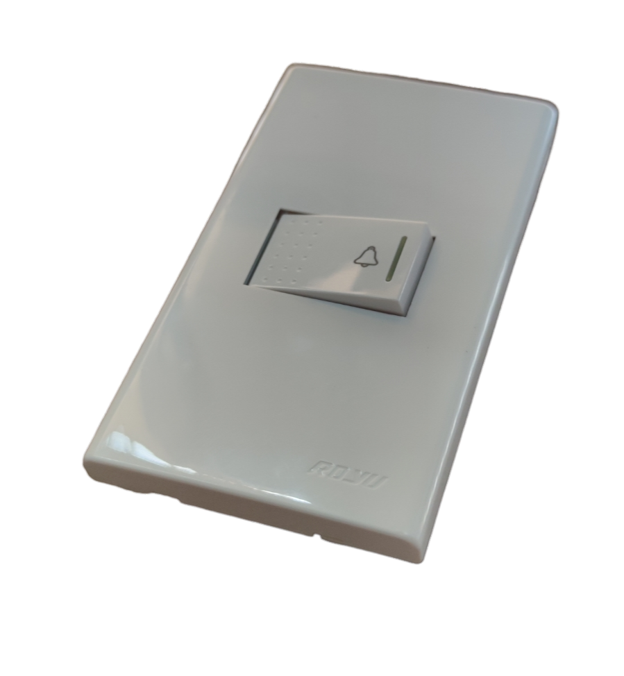 Royu Bell Switch with Plate 10A 220V white door chime switch with bell icon on black background