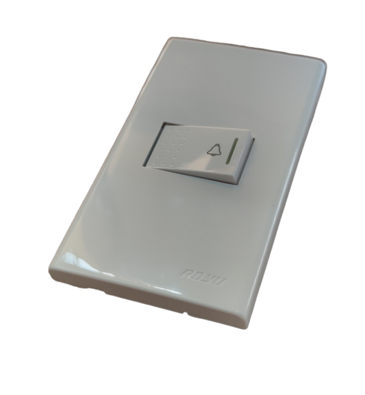 Royu Bell Switch with Plate 10A 220V white door chime switch with bell icon on black background