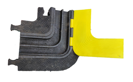 Grippes 2 channel cable ramp protector with black and yellow hinged sections for cable management