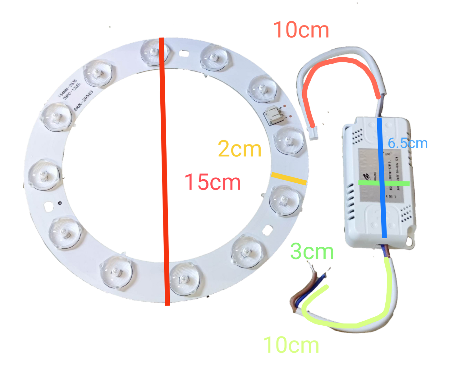 Biglite 12W LED ceiling lamp replacement circular LED board with driver and wiring on black background