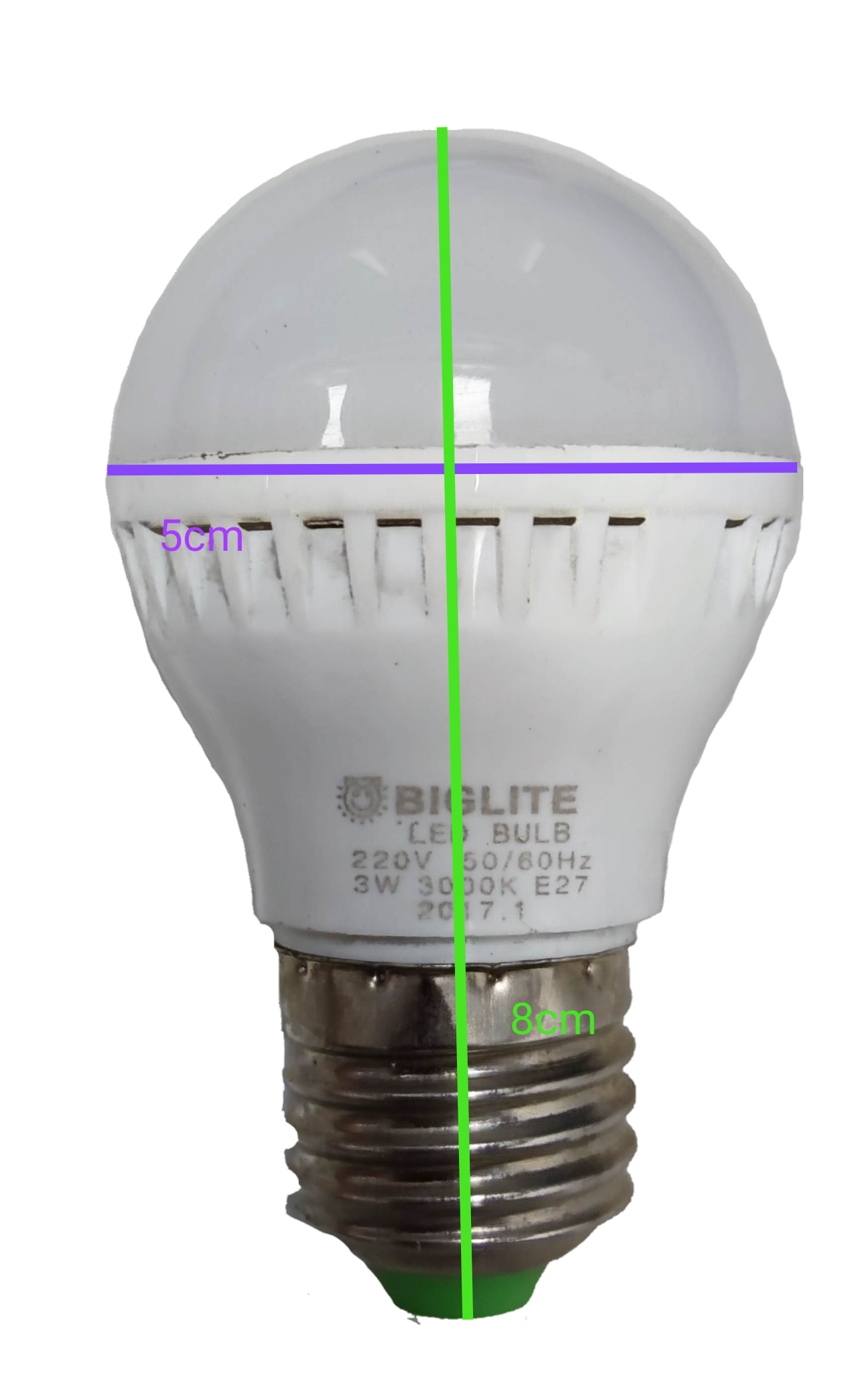Biglite 3W LED bulb E27 warm white with 5cm diameter and 8cm height on black background