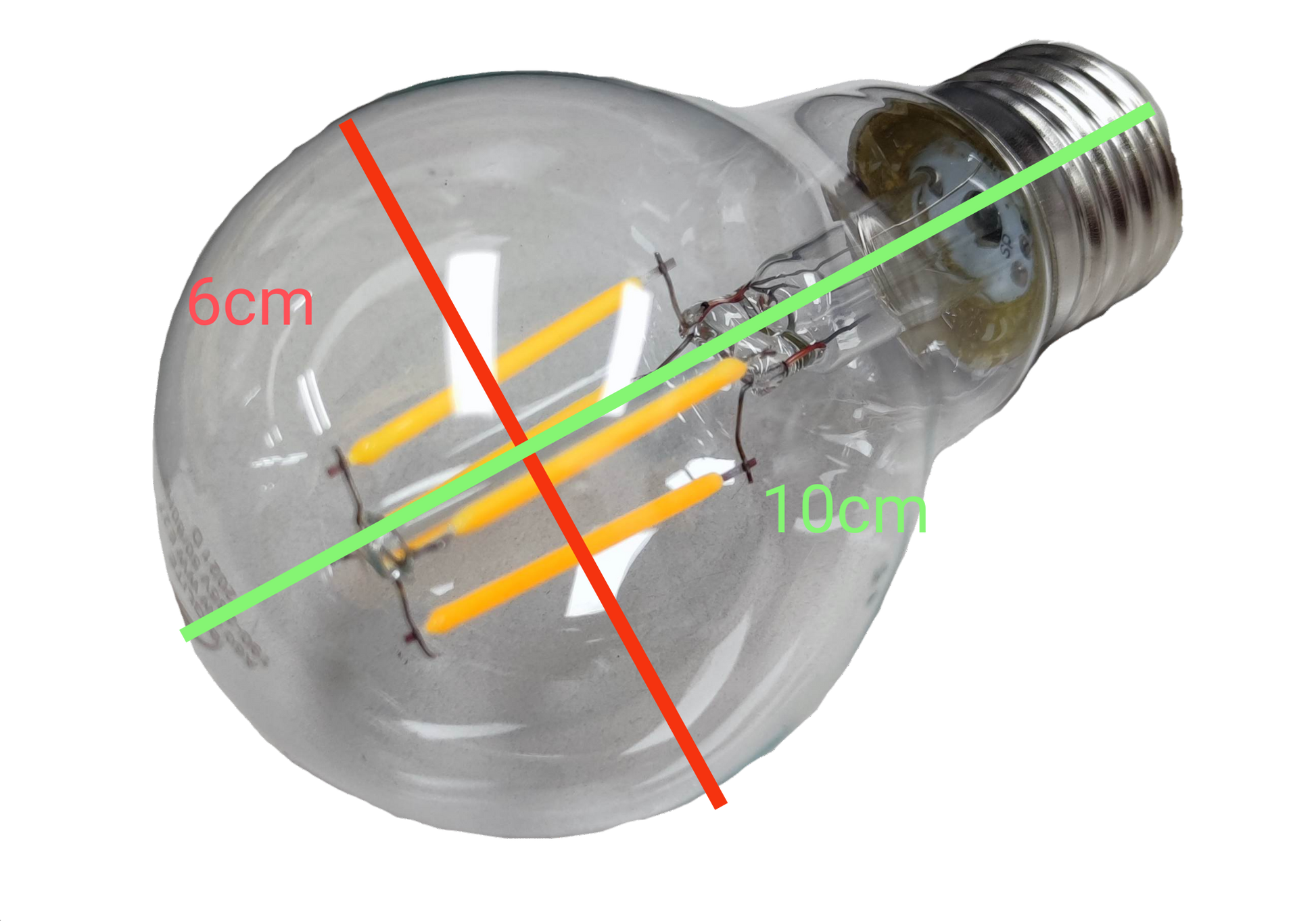 Biglite 4W LED filament bulb with clear glass and visible LED filaments measuring 6cm by 10cm