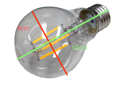 Biglite 4W LED filament bulb with clear glass and visible LED filaments measuring 6cm by 10cm