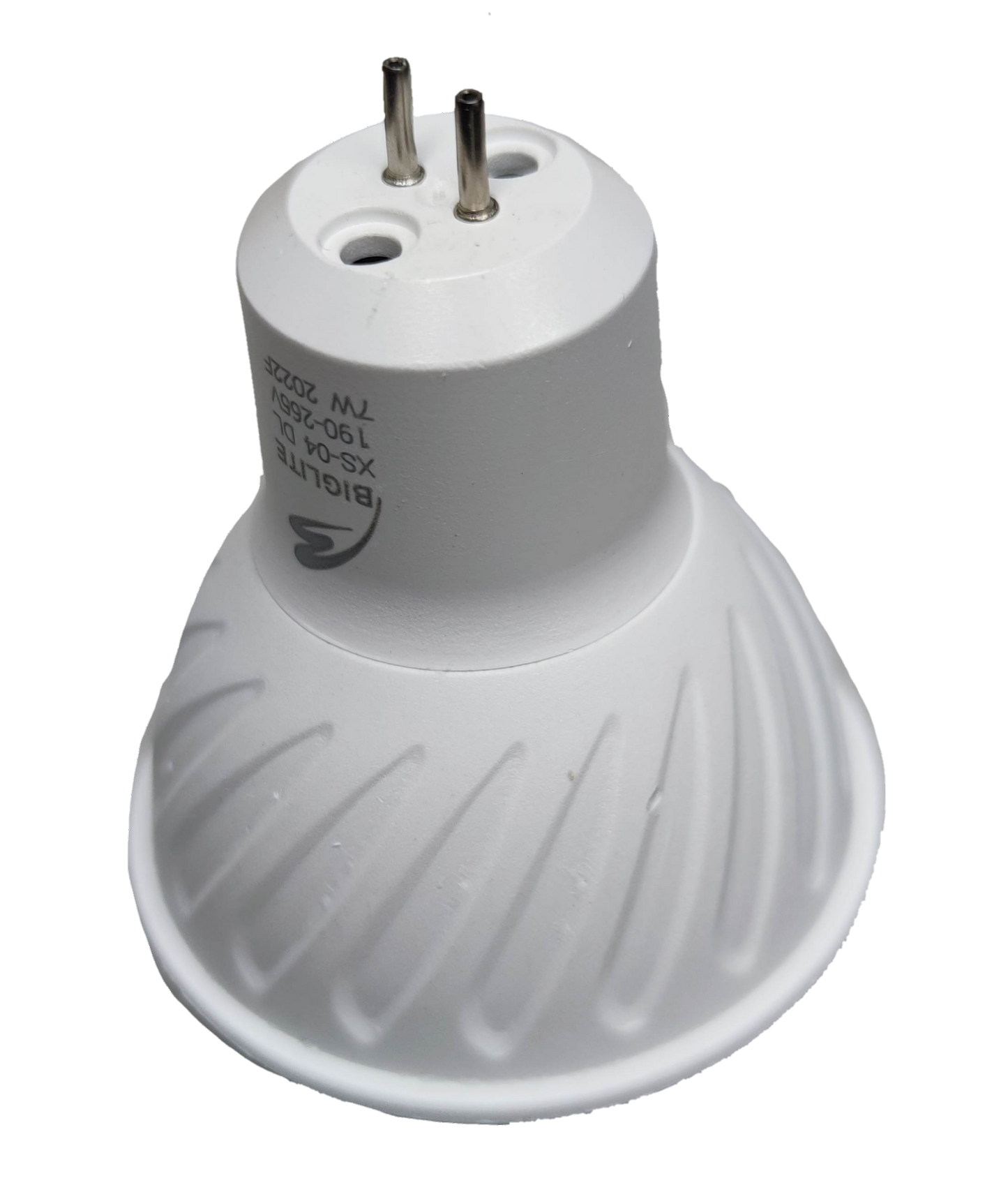 Biglite 7W MR-16 LED Bulb Warm White 3000K white bi-pin spotlight with heat sink grooves