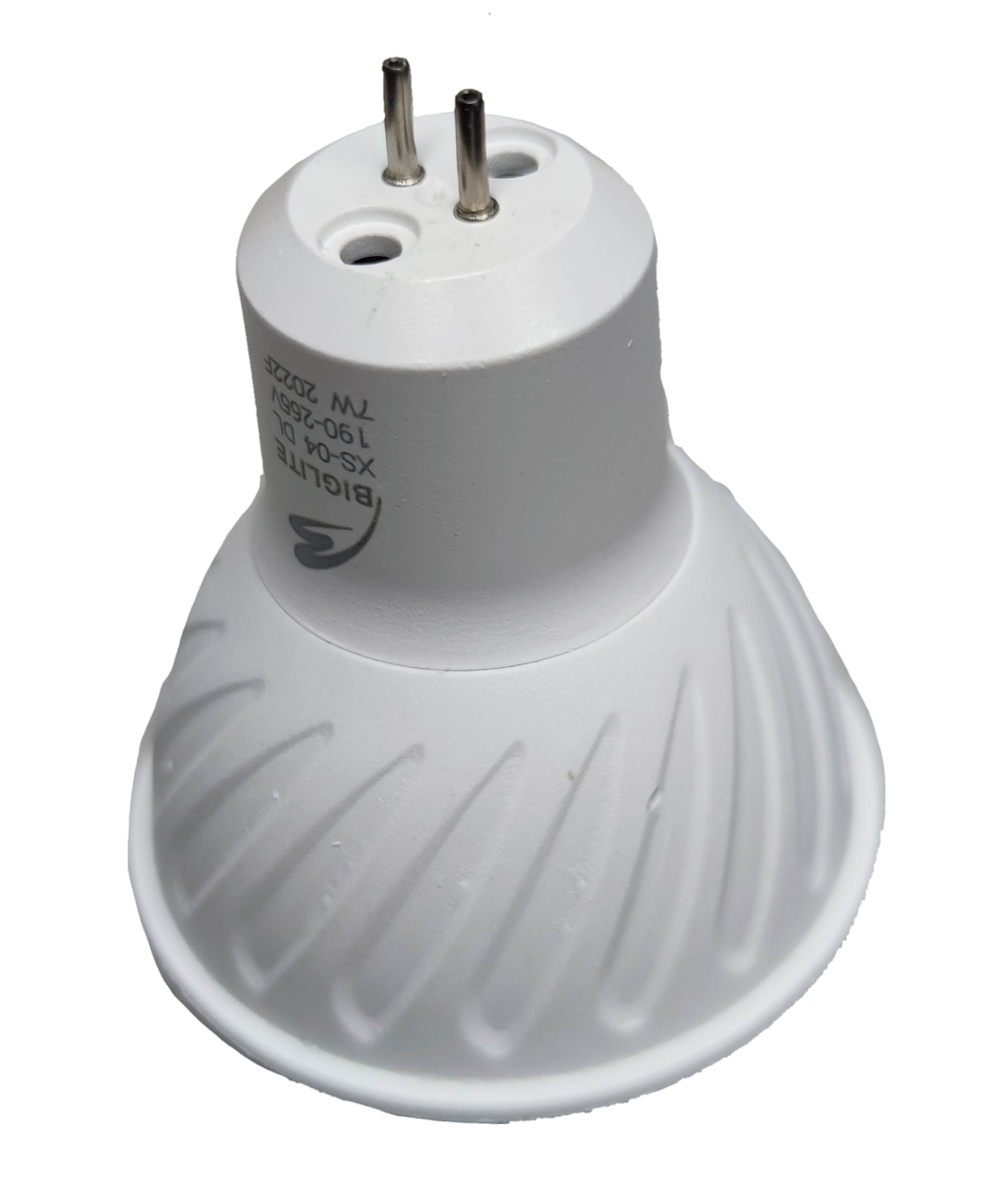 Biglite 7W MR-16 LED Bulb Warm White 3000K white bi-pin spotlight with heat sink grooves