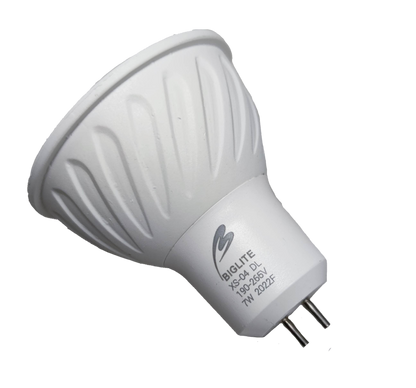 Biglite 7W MR-16 LED Bulb Warm White 3000K single white MR16 GU5.3 two-pin spotlight with finned heat sink