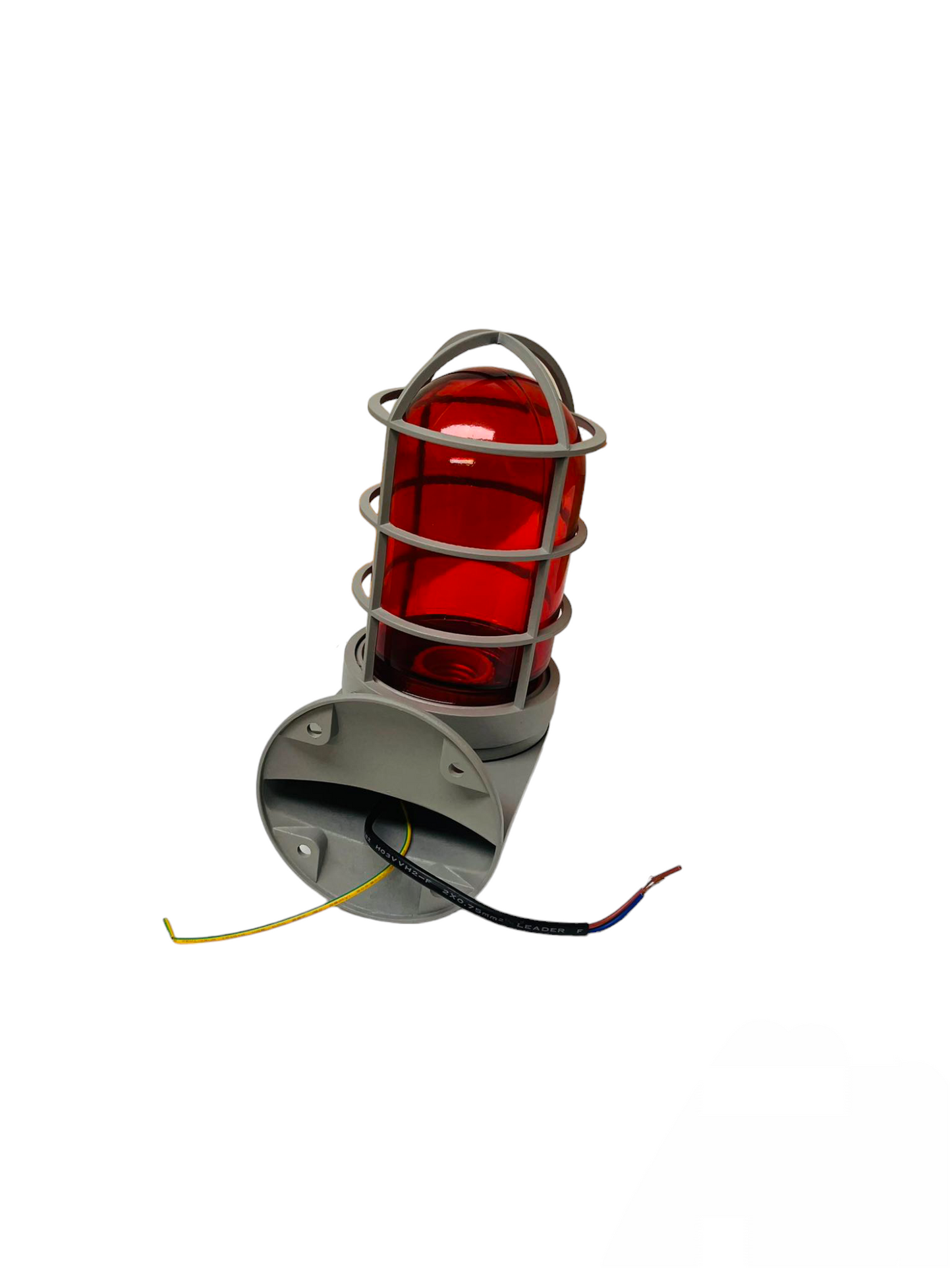Biglite industrial vapor lamp fixture with red protective cage and wiring for lighting installation